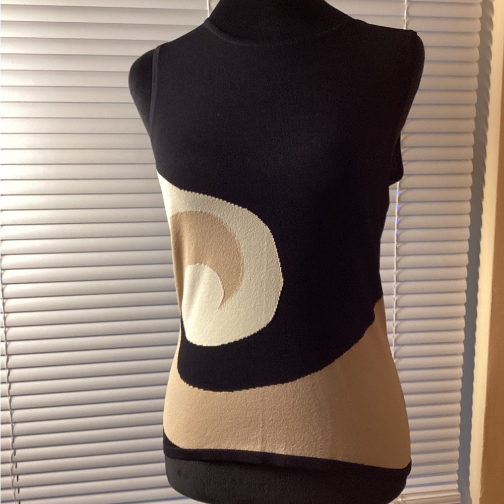 Stylish Black and Tan Sleeveless Top by The Limited, small